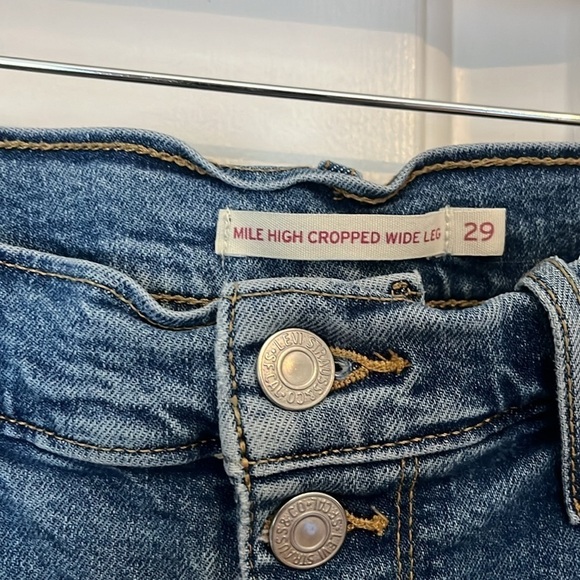 Levi's | Mile High Wide Leg Exposed Button Crop Blue Denim Jean 29/8‎ 90s Y2K - Picture 8 of 14